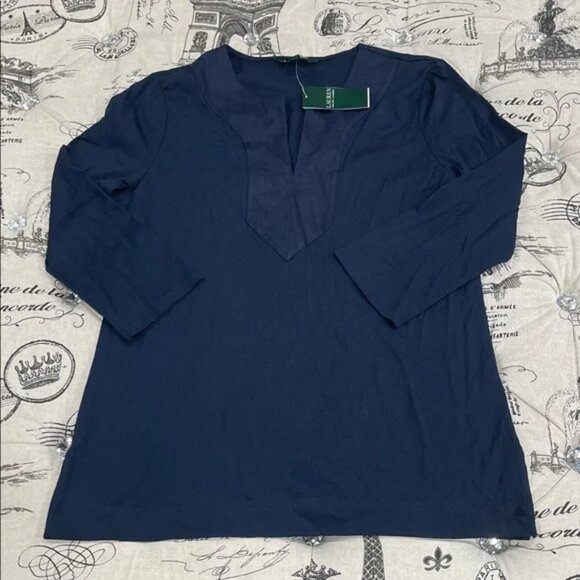 Ralph Lauren Split-Neck 3/4 Sleeve Cotton Tunic Top - Picture 4 of 14